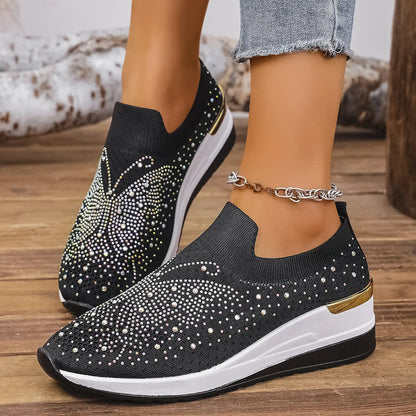 Rhinestone Wedge Sneakers Black