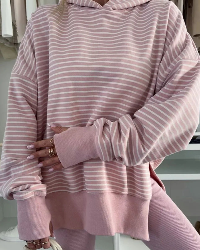 Side Slit Striped Oversized Hoodie Pink Purple