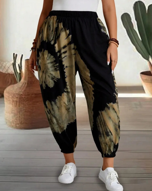 Tie-Dye Elastic Waist Pants Pastel Yellow