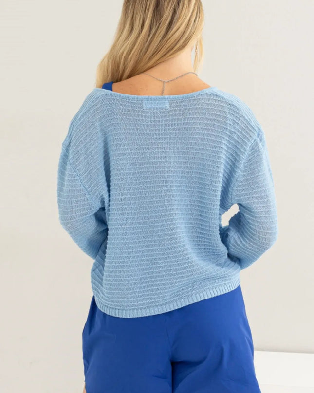 HYFVE V-Neck Stripe Texture Long Sleeve Top