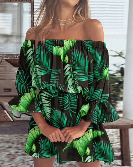 Full Size Floral Off-Shoulder Flounce Sleeve Mini Dress Plus Size 