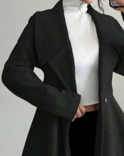 Double-Breasted Fit & Flare Wool Blend Coat