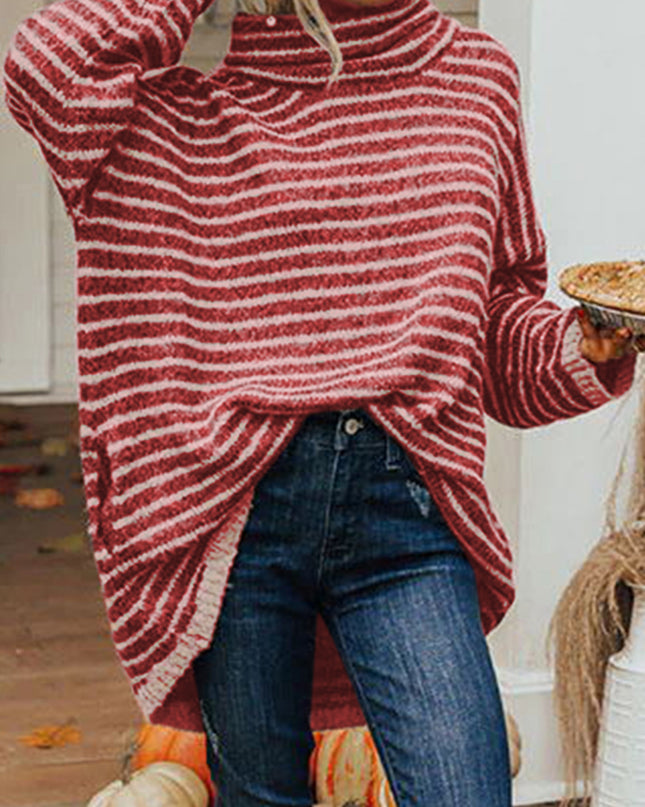 Striped Turtleneck Sweater with Pockets