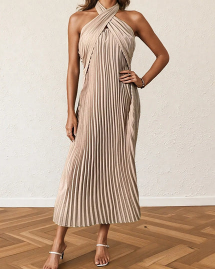 Pleated Halter Neck Midi Dress