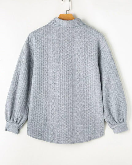 Cable Texture Puff Sleeve Loose Shacket