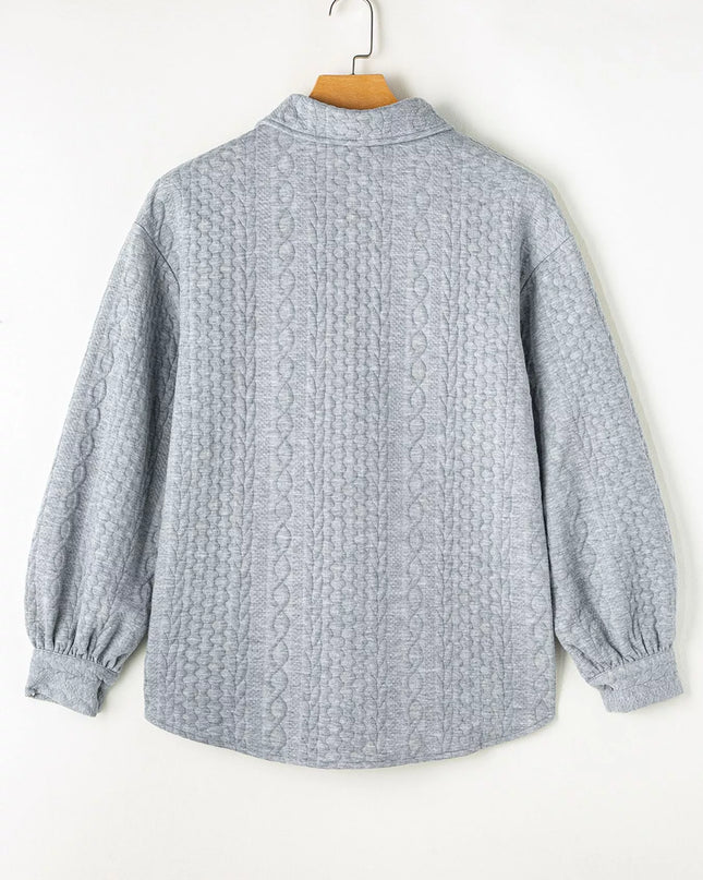 Cable Texture Puff Sleeve Loose Shacket