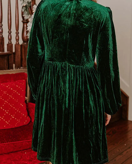 Velvet Bow Front Balloon Sleeve Dress