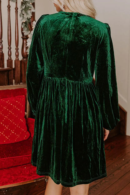 Velvet Bow Front Balloon Sleeve Dress