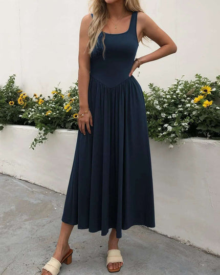 Sleeveless Midi Dress with Gathered Waist