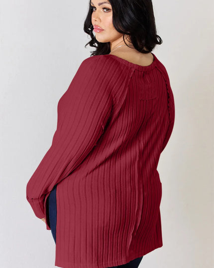 Basic Bae Full Size Ribbed Round Neck Slit T-Shirt