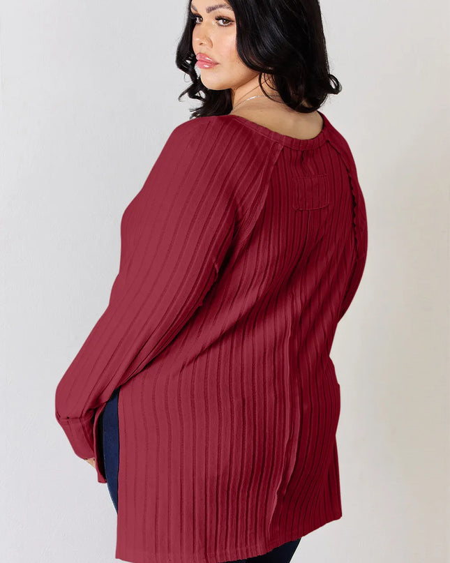 Basic Bae Full Size Ribbed Round Neck Slit T-Shirt