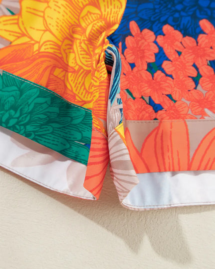 Printed Button Up Long Sleeve Top and Shorts Set