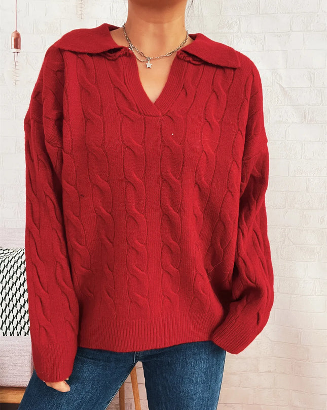 Cable Knit Johnny Collar Sweater