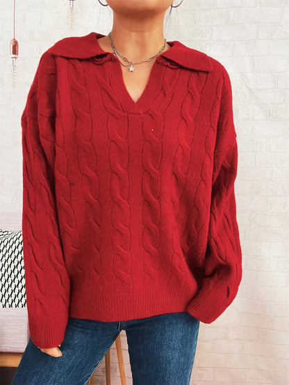 Cable Knit Johnny Collar Sweater