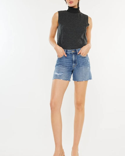 Kancan Distressed High Waist Denim Shorts