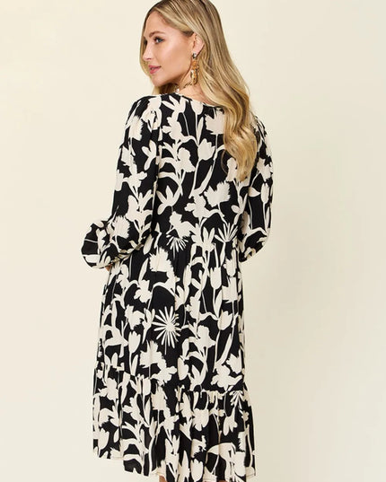 Double Take Full Size Printed Ruffle Hem Dress with Pocket