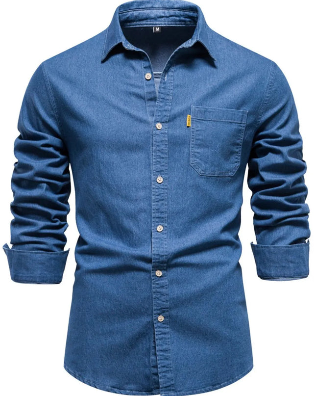 Men's Button-Down Denim Shirt with Chest Pocket Blue