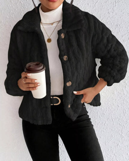 Cozy Fleece Button-Up Outerwear Black