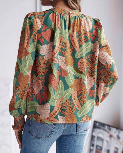 Tropical Print Long Sleeve Blouse