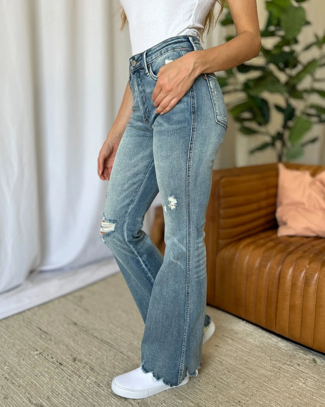 Judy Blue Full Size Medium Rise Tummy Control Destroy Flare