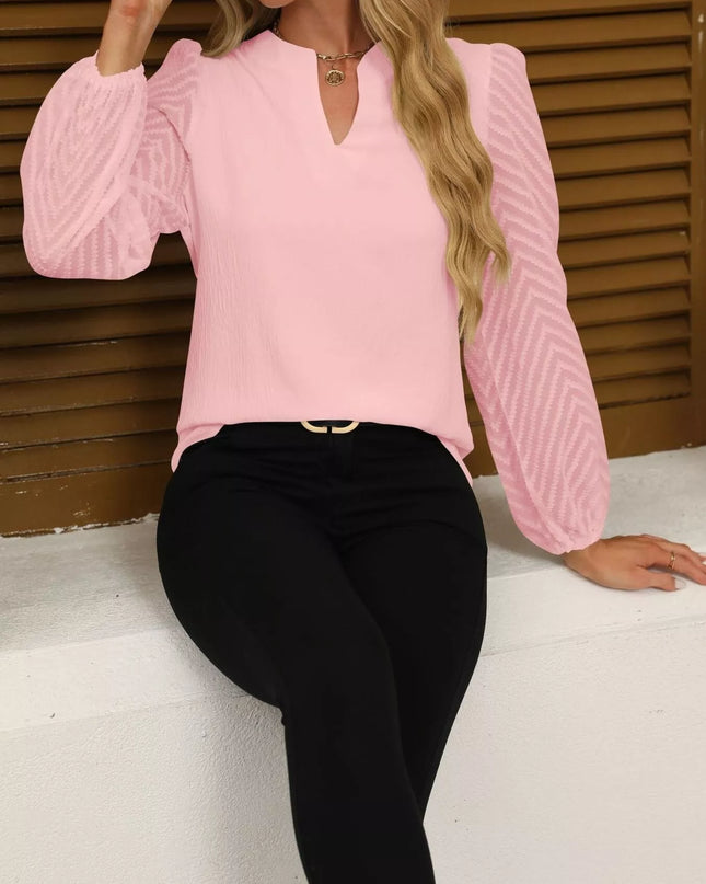 Notched Balloon Sleeve Blouse