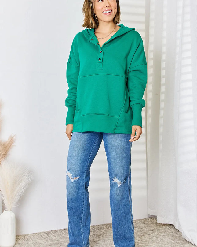 Zenana Half Snap Long Sleeve Hoodie