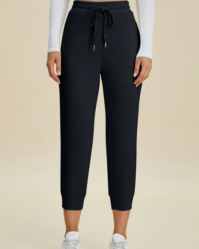 Basic Bae Full Size Air Scuba Drawstring High Waist Cropped Pants Black