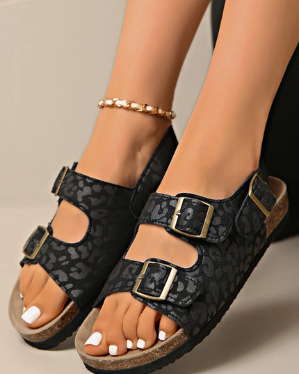 Leopard Double Buckle Sandals 