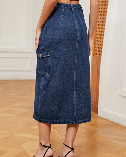 Button Down Midi Denim Skirt