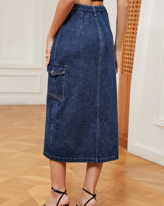 Button Down Midi Denim Skirt
