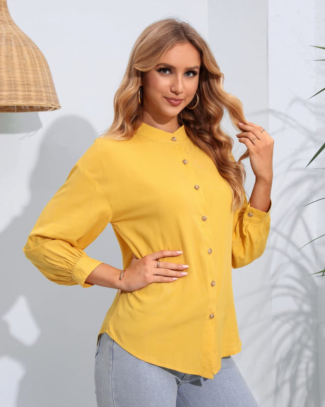 Mock Neck Buttoned Long Sleeve Shirt