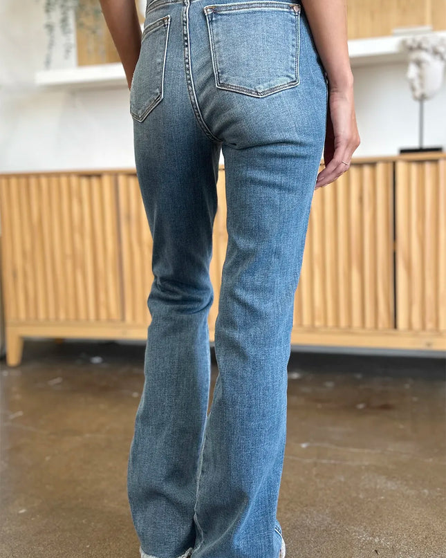 Judy Blue Full Size Distressed Raw Hem Bootcut Jeans