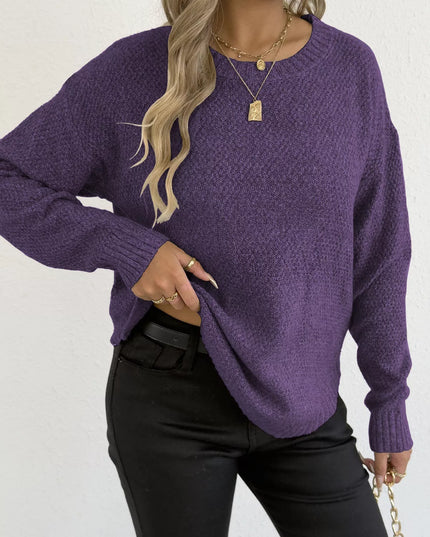 Textured Knit Relaxed Fit Round Neck Sweater