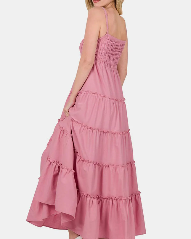 Zenana Woven Smocked Tiered Cami Maxi Dress