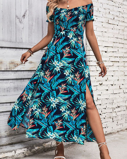 Perfee Floral Off-Shoulder Slit Dress 
