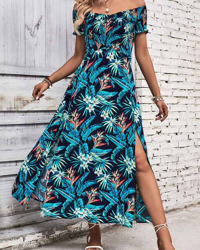 Perfee Floral Off-Shoulder Slit Dress 
