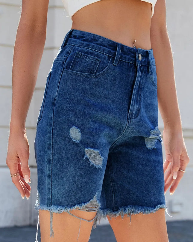 Distressed Raw Hem Denim Shorts 