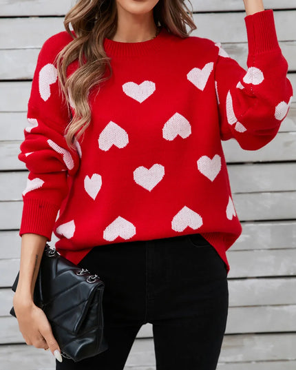 Angel Wings Heart Round Neck Long Sleeve Sweater Deep Red