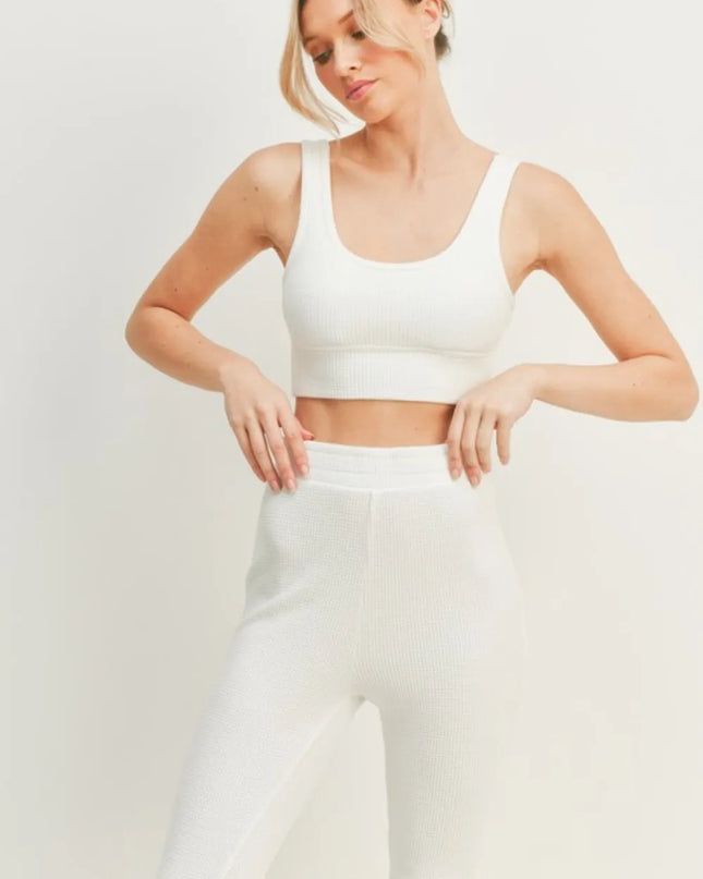 Kimberly C Waffle Tank and High Waist Flare Pants Set