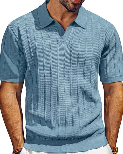 Men's Full Size Textured Collared Neck Short Sleeve Polo Plus Size Light Blue