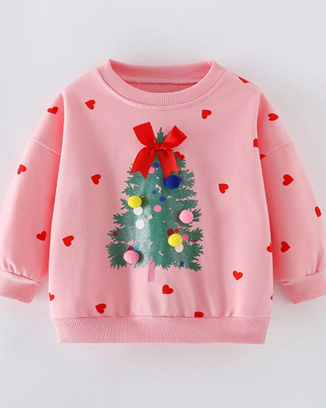 Children's Christmas Tree Applique Sweatshirt Dusty Pink