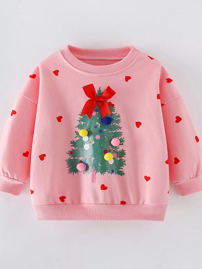 Children's Christmas Tree Applique Sweatshirt Dusty Pink