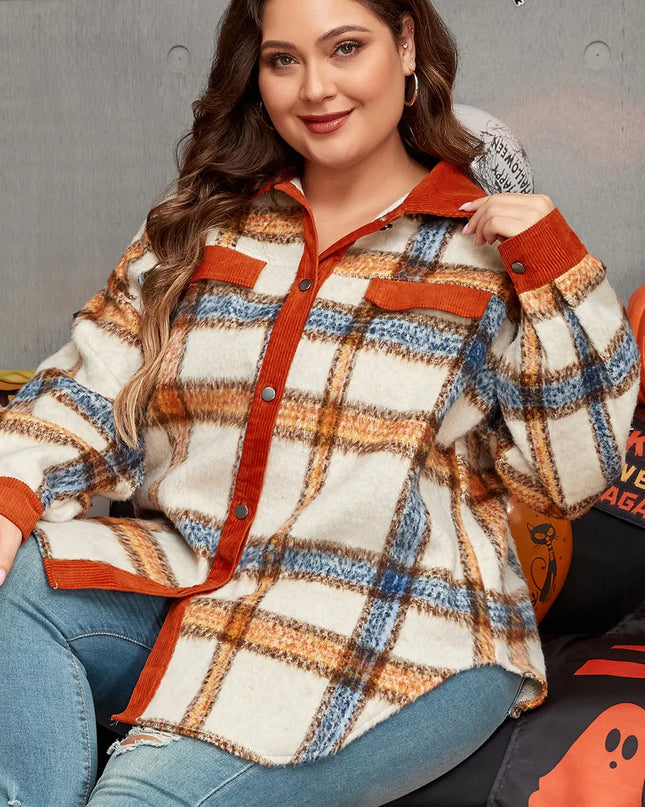 Plus Size Plaid Button Down Jacket