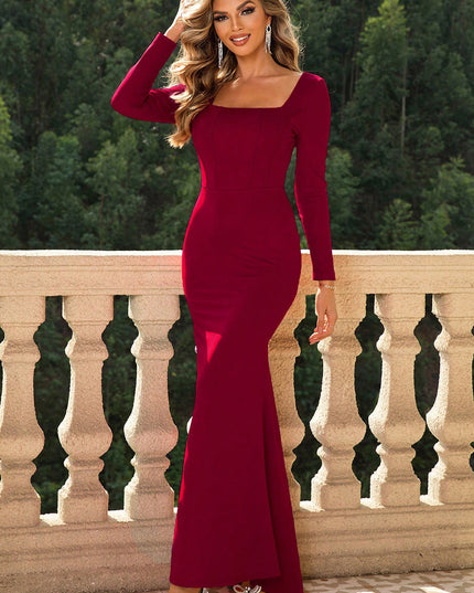 Square Neck Long Sleeve Dress 