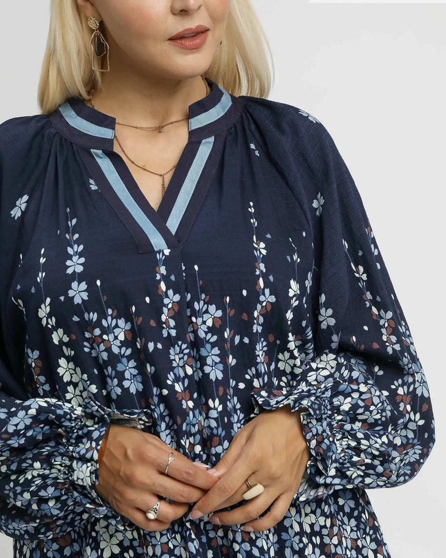 Umgee Full Size Floral Vine Print Blouse with Balloon Sleeves Plus Size