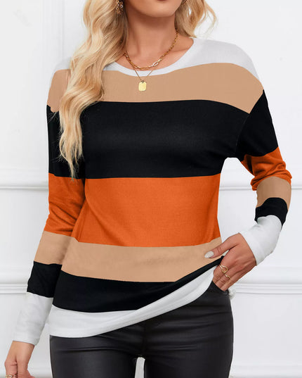 Leopard Color Block Striped Knit Top