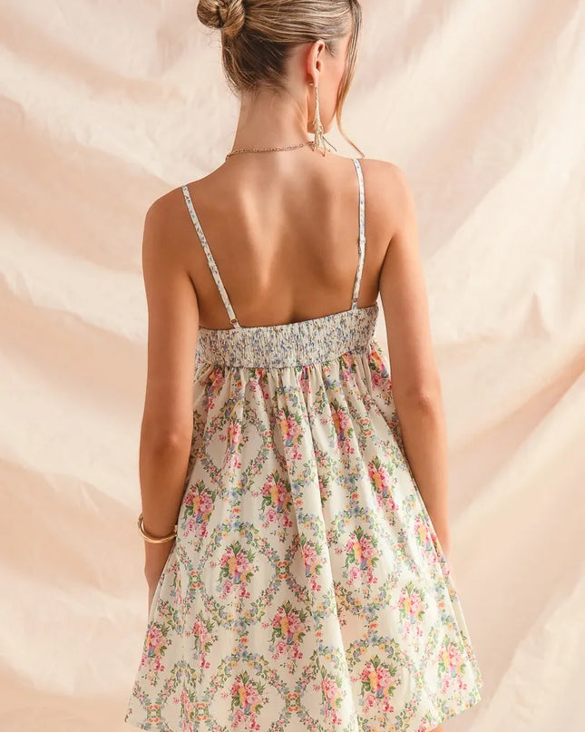 SO ME Mixed Floral Print Sleeveless Mini Dress