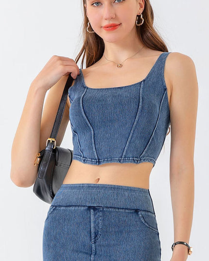 Seam Detail Cropped Denim Tank Medium