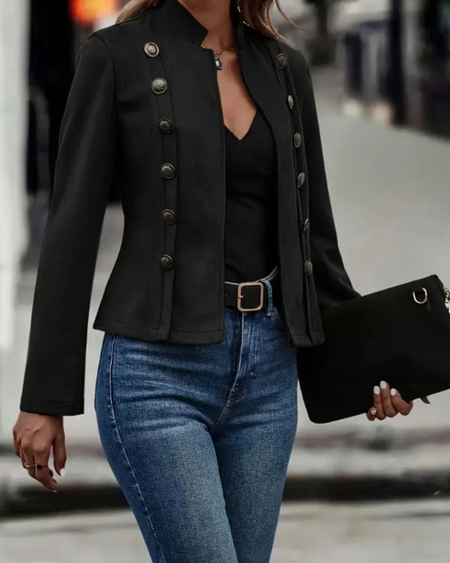 Decorative Button Open Front Long Sleeve Jacket