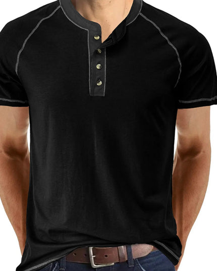 Men's Contrast Trim Henley Polo Shirt Black
